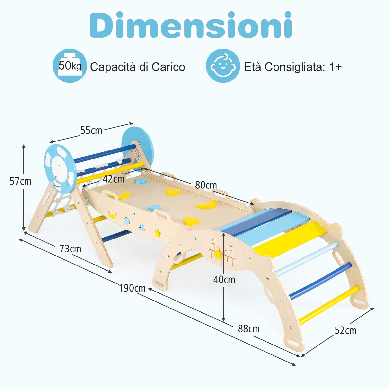 RELAX4LIFE Set da Arrampicata per Bambini, Triangolo di Arrampicata con Scivolo e Arco, Gioco di Incastri in Legno (Marinaio con Rete-3 Pezzi | Macaron)