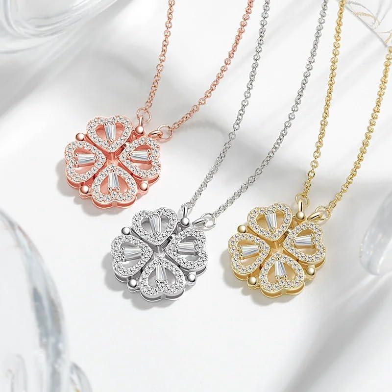 GXNRHG HHRLCH Naszyjnik na szczęście w kształcie serca dla kobiet, 925 Sterling Silver Naszyjnik z czterolistną koniczyną, Naszyjnik z wisiorkiem w kształcie serca miłosnego, Naszyjnik z sercem