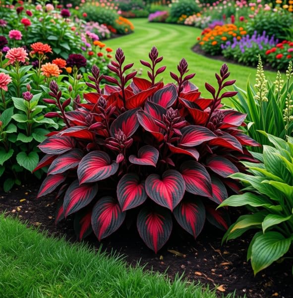 Multi-Colored Variegated Hosta, Easy to Care for, Ideal for Layered Landscaping in Gardens and Flower Borders Hardy Perennial, Excellent Display-4 Bulbs-D