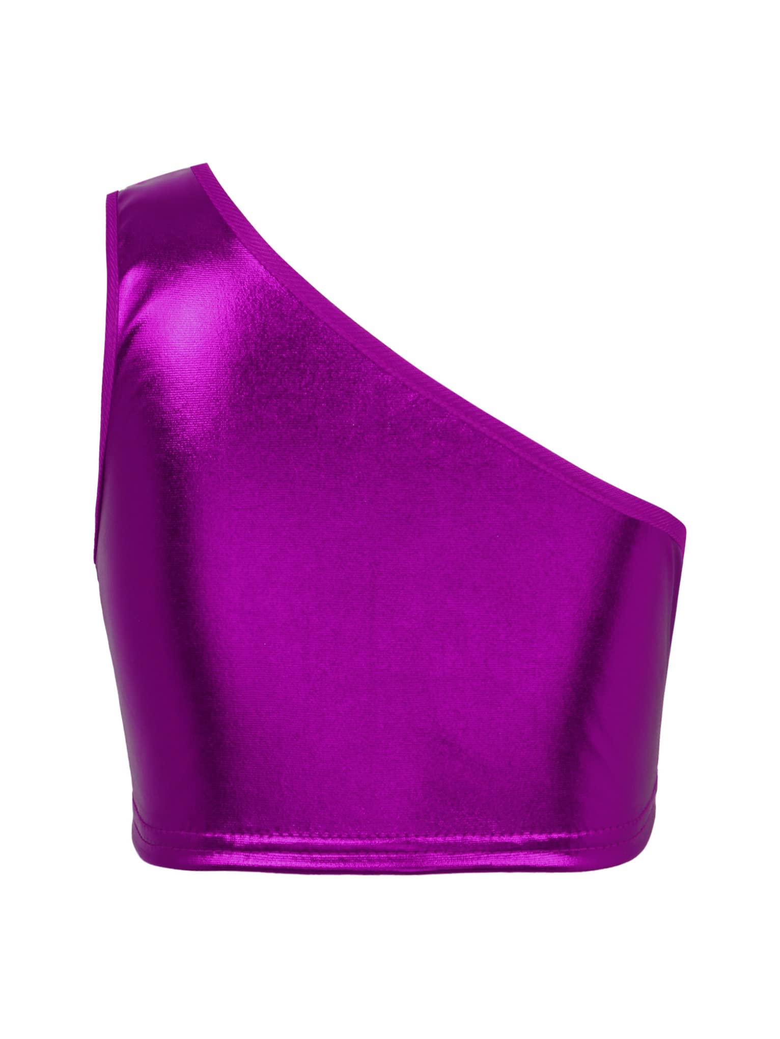 Mufeng Kids Girls One Shoulder Shiny Metallic Tank Tops Unisex Sleeveless Modern Dance Party Performance Top Vest Rose Red 5-6 Years