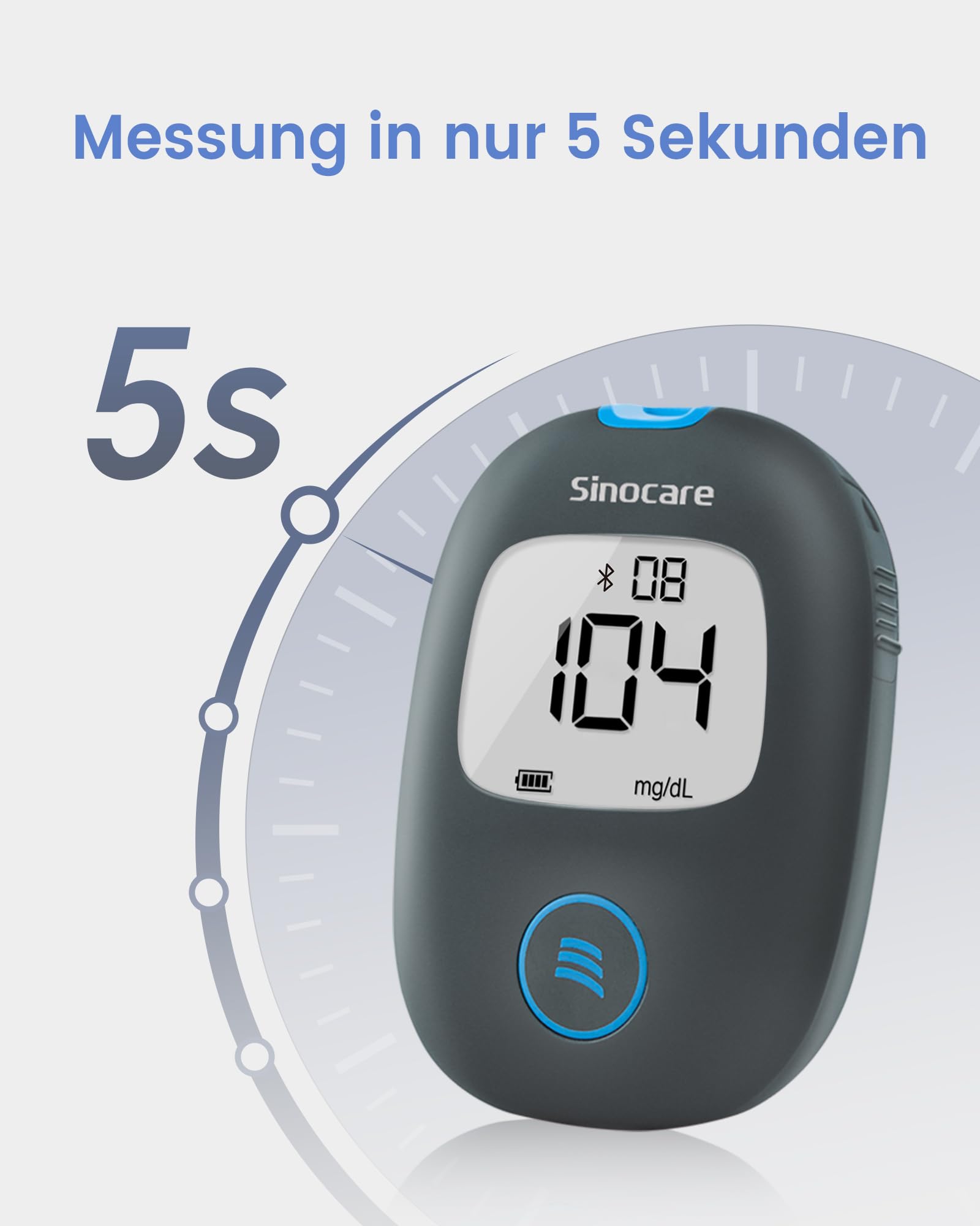 Sinocare Safe AQ Air Blutzuckermessgerät, einfaches und großartiges Blutzuckertest-Set mit Bluetooth und App, mit 100 Teststreifen und Lanzetten, in mg/dl