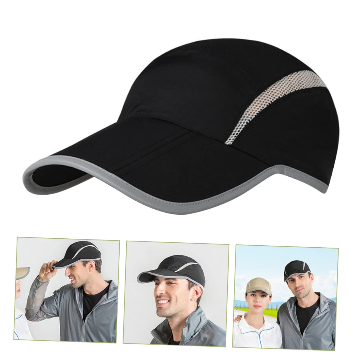 SOIMISS Gorra de Beisbol Gorras Deportivas para Hombre Gorra de Tenis Tapa Hombres encabezamiento Reflectante Gorro Sol Hat Sombreros de Visera para Mujer Sombrero para el Sol Nylon Black