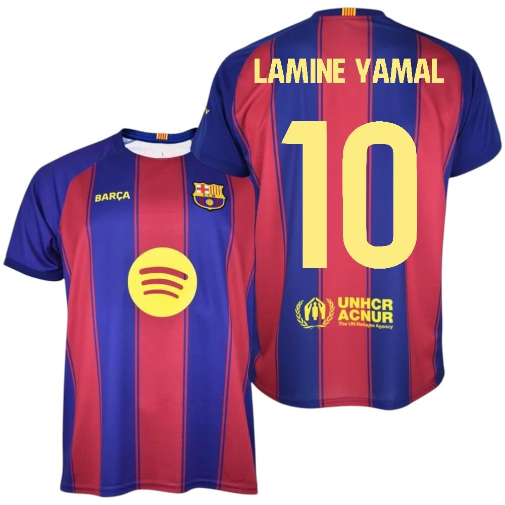 FCB Barça Camiseta de Fútbol, Lamine Yamal, Número 10, Rayas Azul y Rojo, Estilo Local