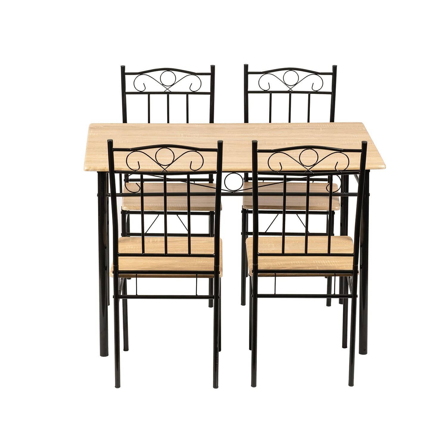 Ensemble Table et 4 Chaises, en Grain de Bois de Hêtre, Pieds en Métal Noir, pour Salle à Manger, Cuisine, Salon