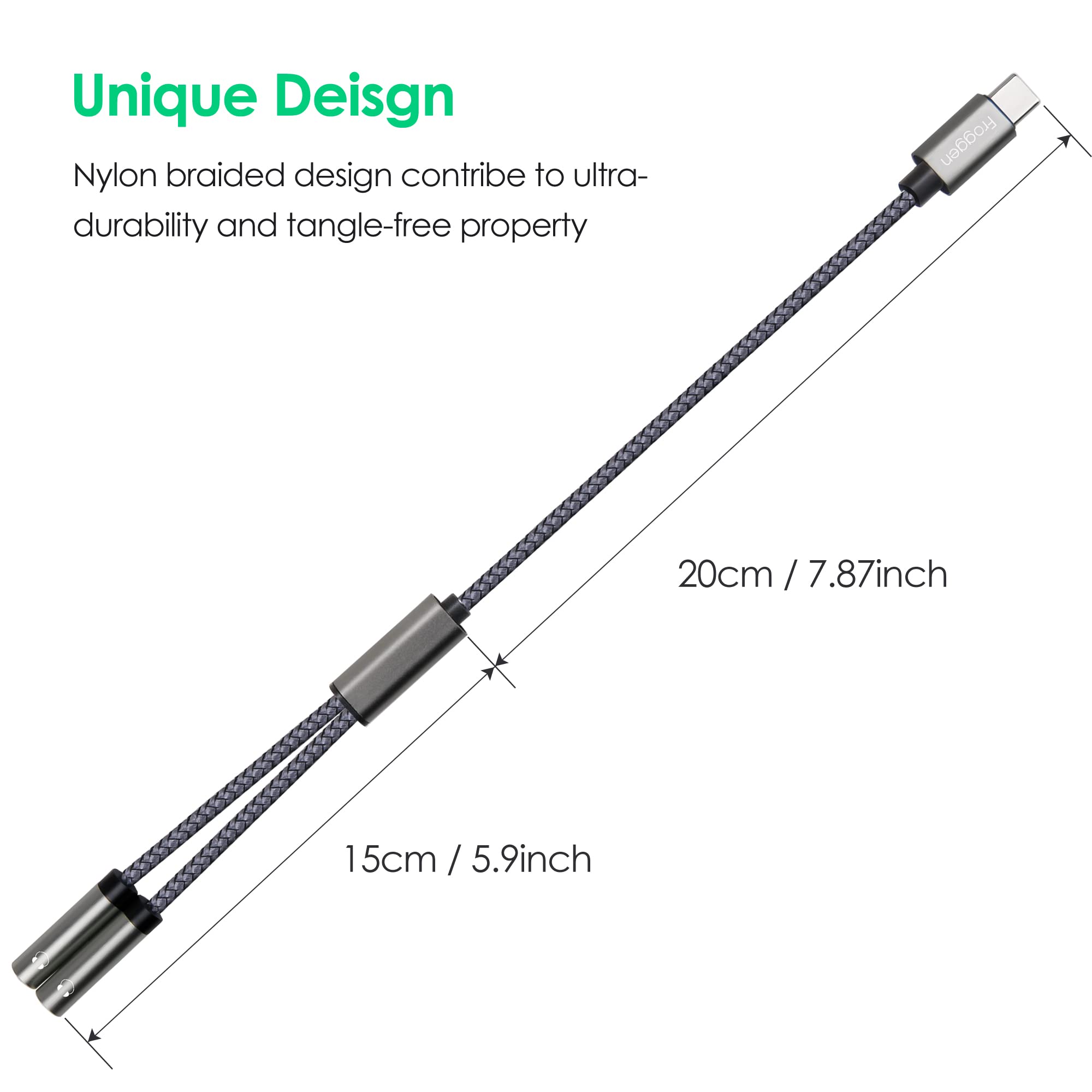 Adattatore splitter jack USB C a doppio ingresso 3,5 mm per cuffie Aux compatibile con Pad Pro 2020, Galaxy S20+ Note 20, Pixel 4 XL, OnePlus 8T, P40/P30 Pro