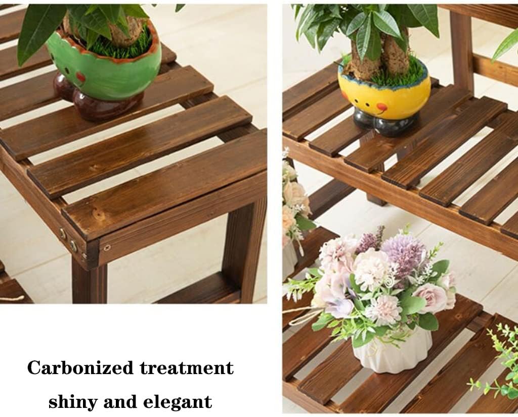 Wooden Stepped Flower Stand Flower Pot Stand Bench Balcony Decorative Floor Flower Shelf Potted Storage Rack Plant Green Dill Flower Stand(60 * 25 * 30cm)