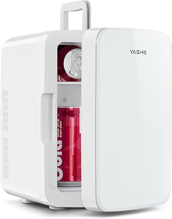 YASHE Mini Fridge, 10 Liter/12 Cans Small Fridgerator for Bedroom, AC/DC Thermoelectric Cooler and Warmer for Skincare Drink Office Dorm Car, White
