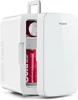 YASHE Mini Fridge for Bedroom, Mini Fridge 10 Litre/ 12 Cans, Hot and Cold Function, Mini Fridge 220 V AC/12 V DC, Quiet, for Drinks, Cosmetics, Office, Dorm, Car, White