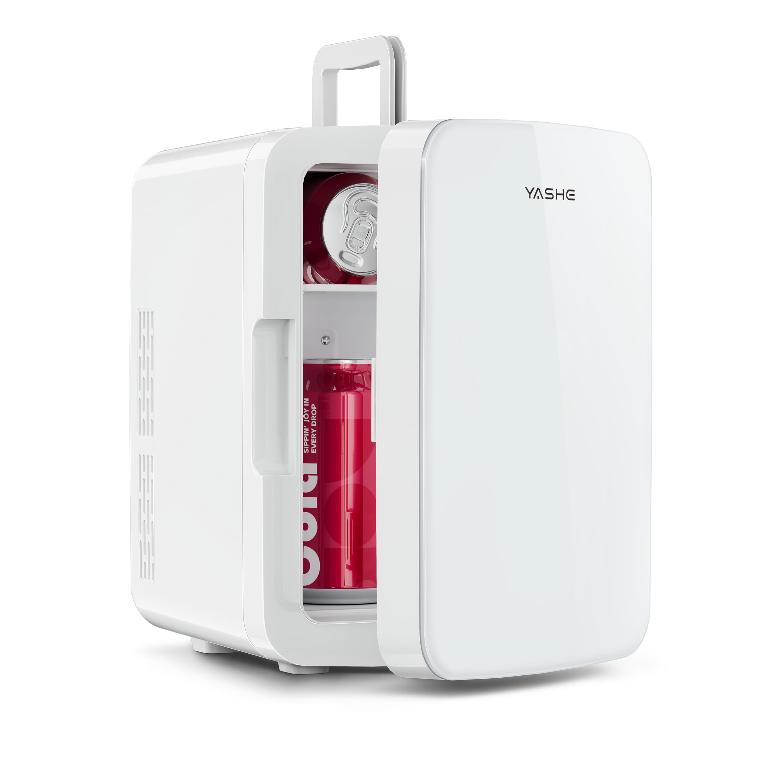 YASHE Mininevera de 10 litros/12 latas, nevera pequeña para dormitorio, enfriador y calentador termoeléctrico para cuidado de la piel, bebidas, oficina, dormitorio, coche, Whitede