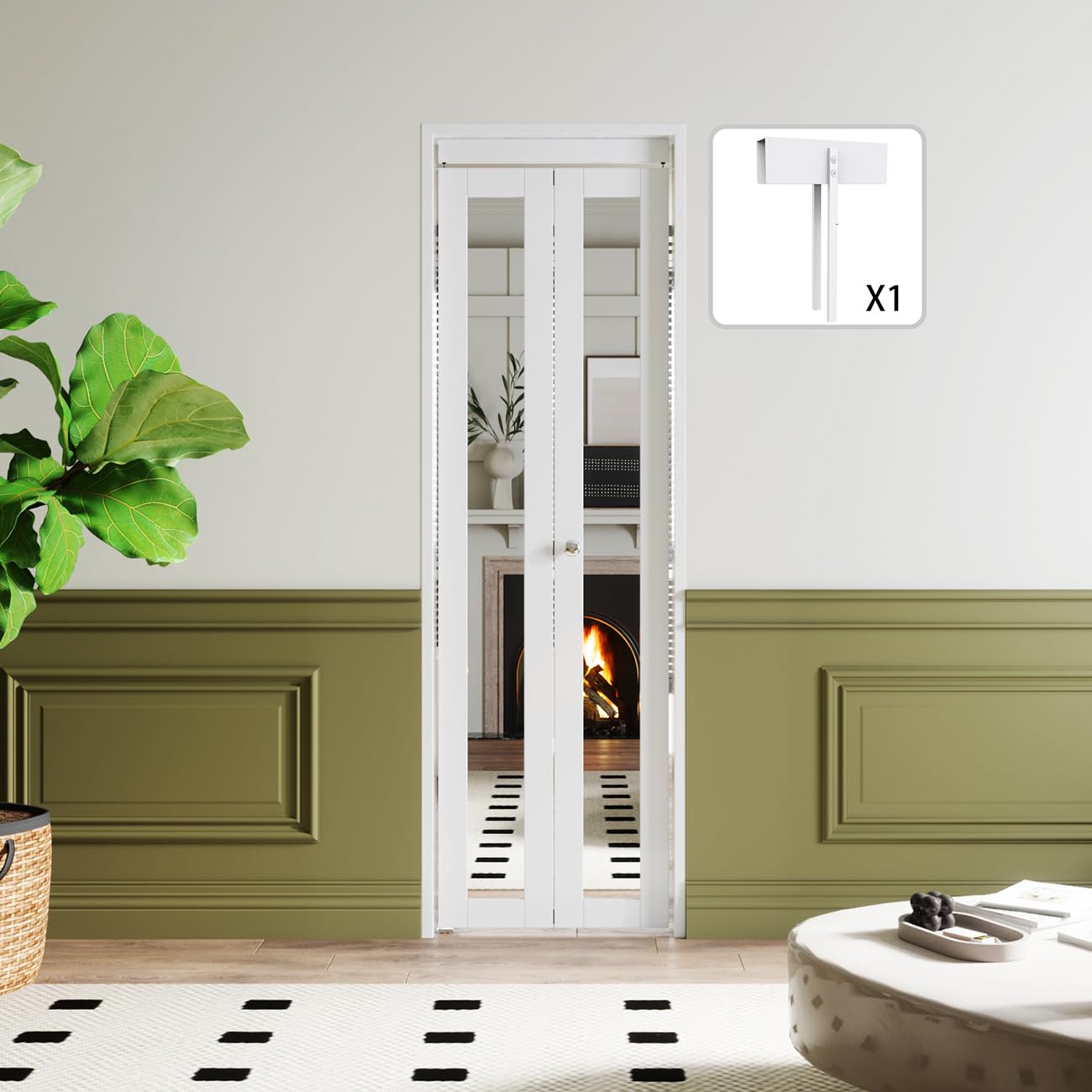 BARNER HOME Bi-Fold Door, One Mirror Closet Doors for 24in. x 80in. Opening, Folding Closet Doors with Hardware Kits, MDF, White Multifold Interior Door