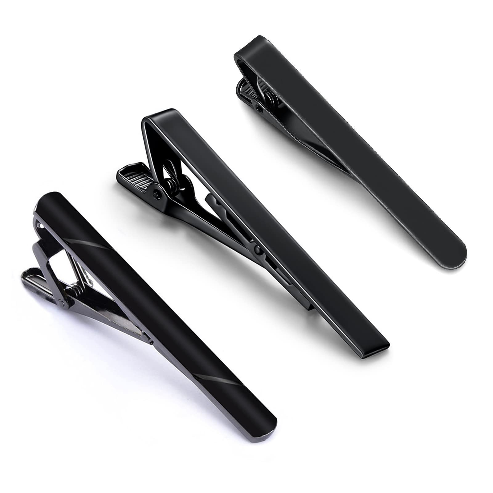 1/2/3Pcs Tie Clips for Men Black Tie Bar Clip Set for Regular Ties Necktie for Wedding Anniversary Business Best Gift Skiny Necktie Meeting Gold Black Long(2.28"*0.24") Short (1.69"*0.24")