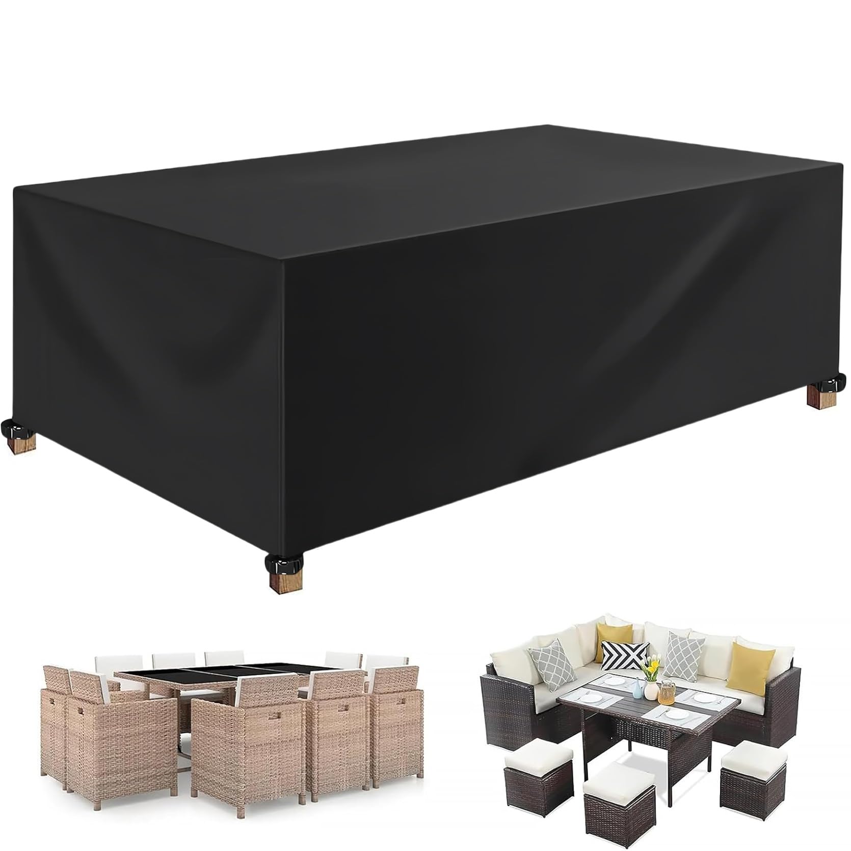 Xueqxue Black Garden Table Cover Furniture Covers 110 X 150 X 65 Cm(L X W X H) Outdoor Table Chair Sofa Sets, Tear Resistant, Fade Resistant, Sofa Table Chair Set Cover, For Any Furniture,