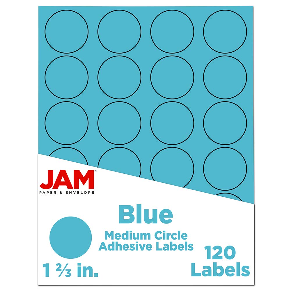 JAM PAPER Circle Label Sticker Seals - 1 2/3 Inch Diameter - Blue - 120 Round Labels/Pack