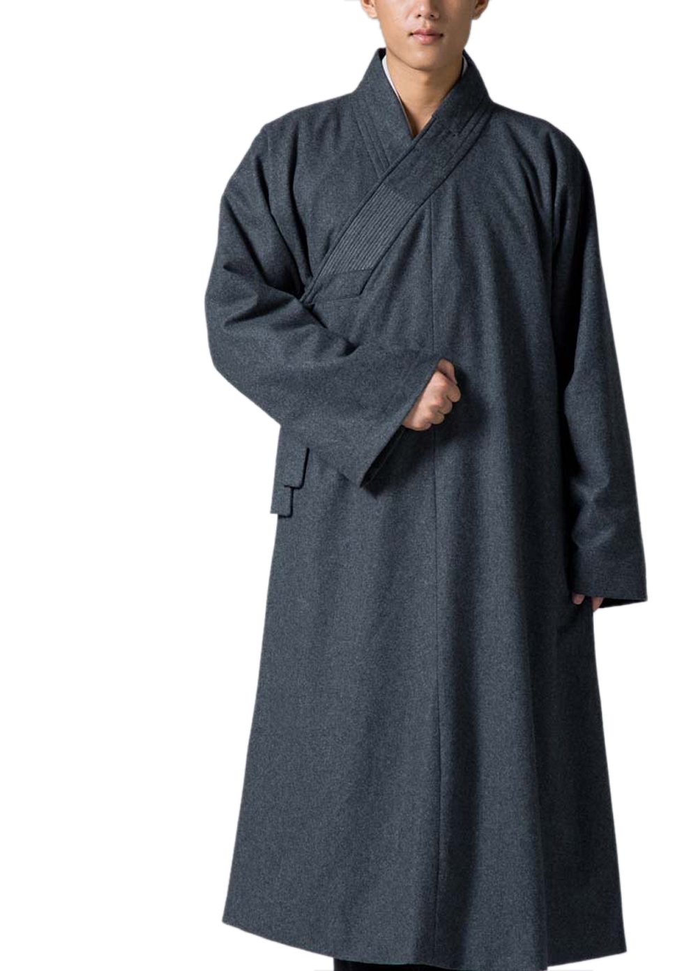 KATUOGray Men's Long Gown Traditional Buddhist Meditation Monk Wool Robe
