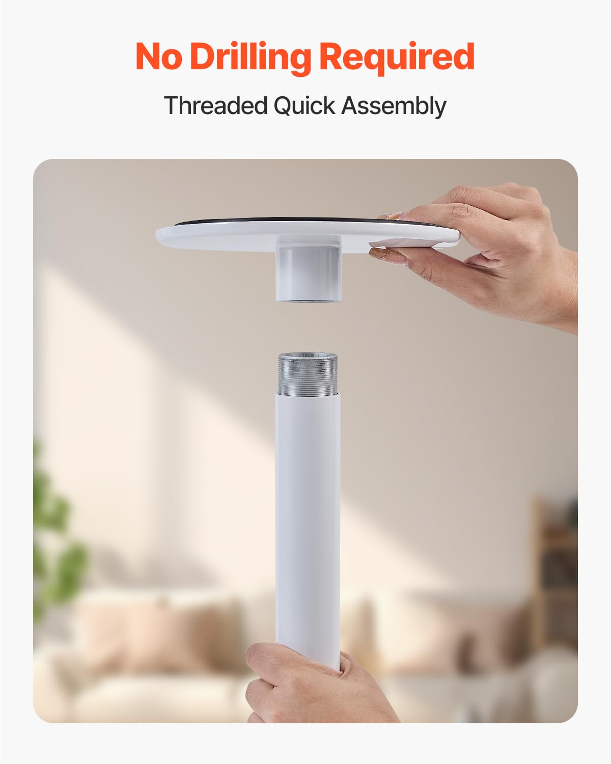 VEVOR Asta di Trasferimento dal Pavimento al Soffitto, Carico 136 kg Barra di Sostegno per Bagno Montata a Tensione con Maniglia Curva Antiscivolo, Asta di Sicurezza per Soffitti 2140 a 3050 mm Bianco