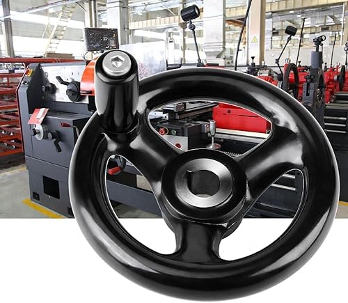 Miniatura 12 de Bettomshin Volante de torno antideslizante de 4.92 pulgadas con 3 radios, baquelita negra con mango giratorio, diámetro del orificio central