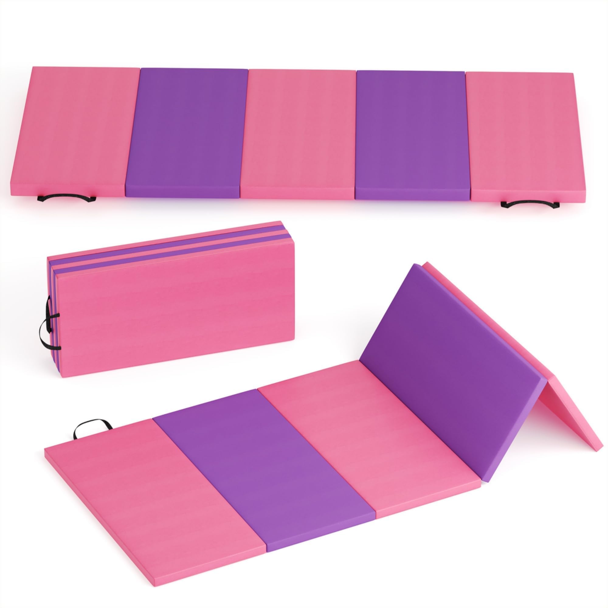 Garvee Esterilla de gimnasia plegable, 180 cm de largo x 60 cm de ancho x 5 cm de grosor, alfombrilla de gimnasio con asas de transporte, espuma EPE de alta densidad, antideslizante, piel sintética