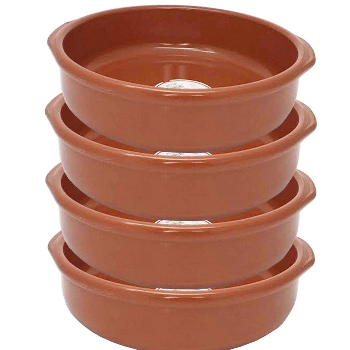 Tradineur - Pack de 4 Cazuelas Redondas de Barro con Asas, aptas para vitroceramica y Horno, Juego 4 Unidades, Ø 30 cm