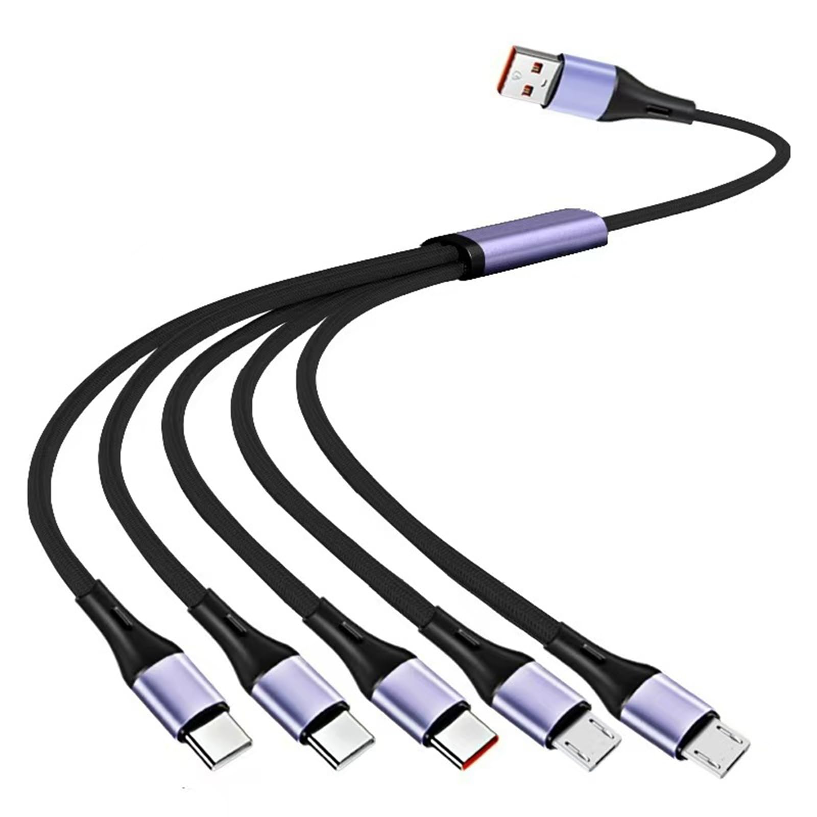 Fentency Upgrades 66W USB Multiple Device Charging Cable Supports Simultaneous Charging Nylon Braided Charging Cord for 5 Devices