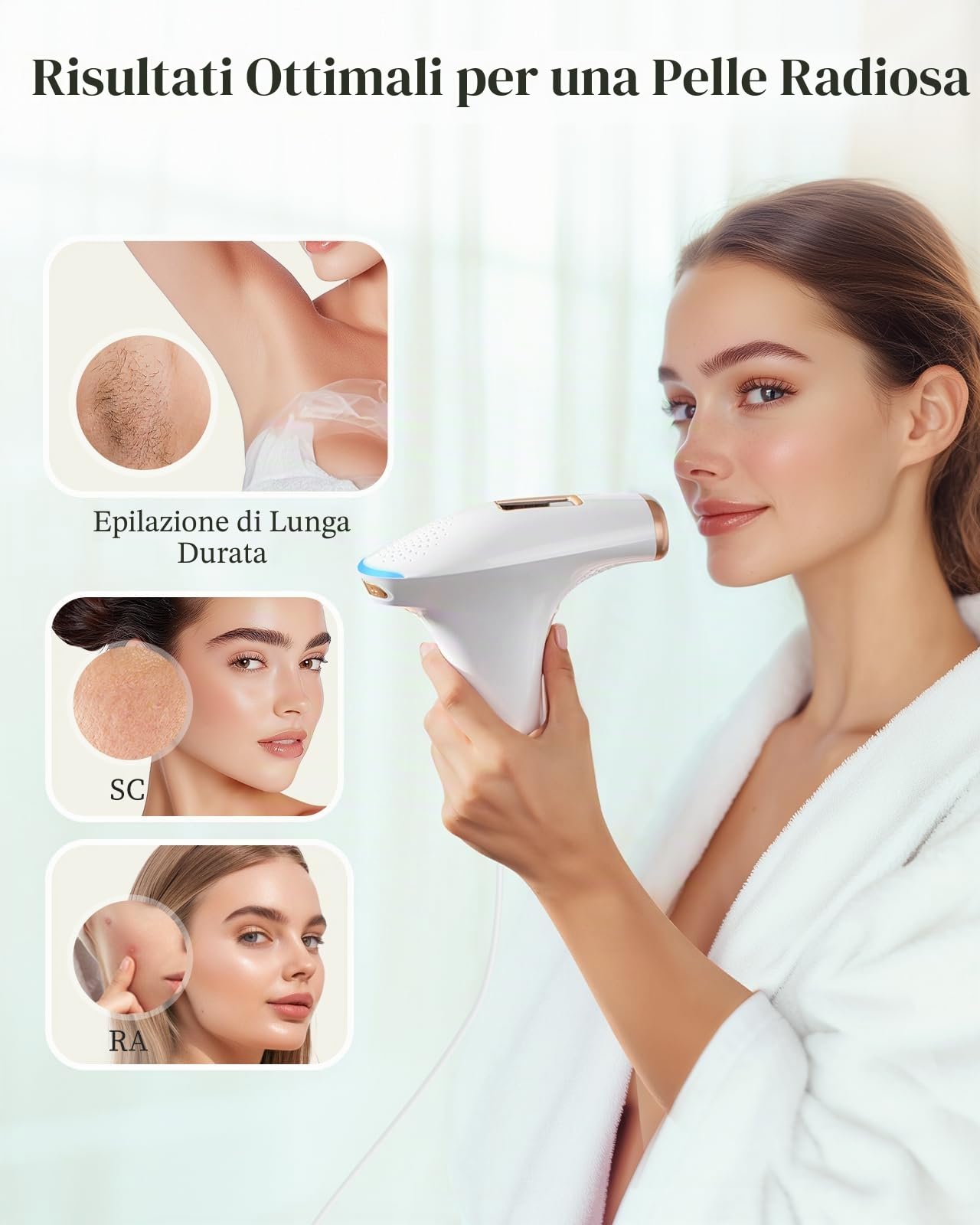 IPL Epilatore Luce Pulsata con 9 Livelli di Energia & 3 Funzioni HR/SC/RA, 999.999 Impulsi di Luce Laser per Uomini, Donne, Viso, Ascelle, Gambe, Corpo