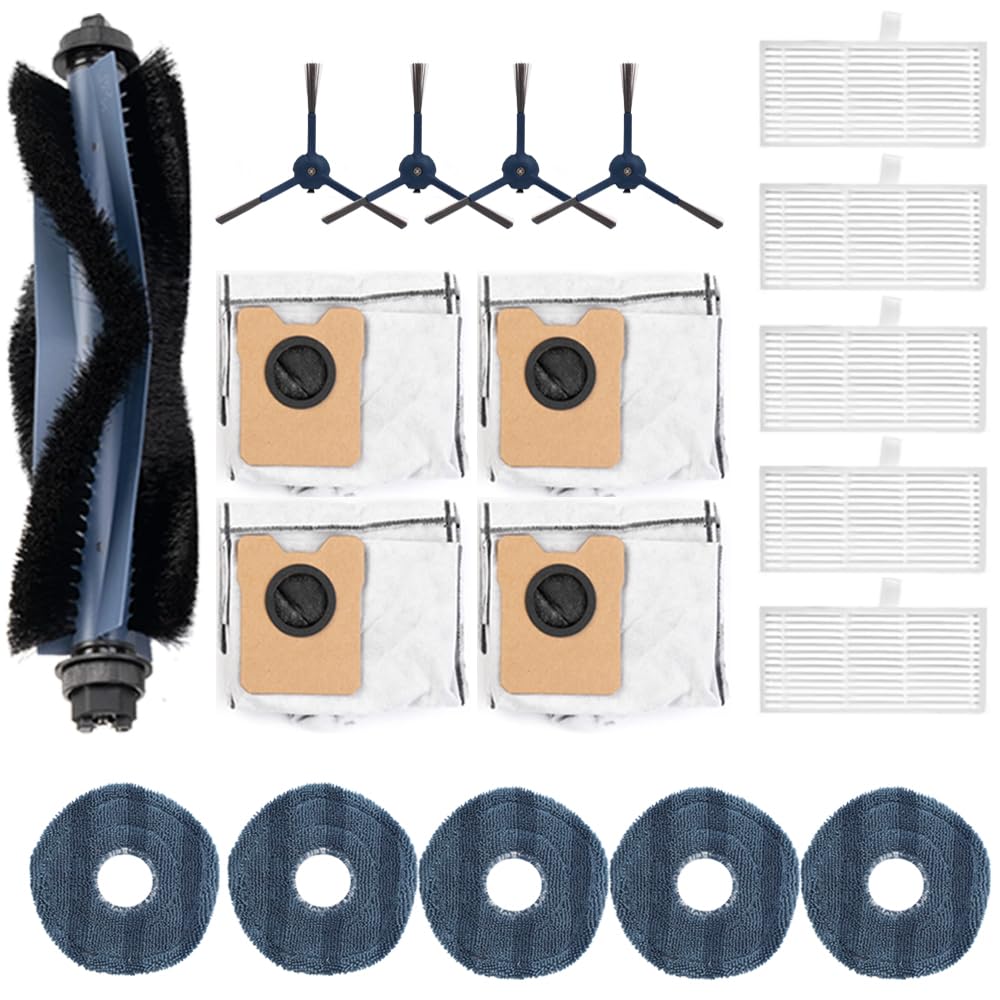 Copeeanzy Replacement Parts for eufy Robot Vacuum Omni C20 with All-in-One Station,1 Main Brush,4 Side Brush,5 HEPA Filters,5 Mop Cloth Pads, 4 Dust Bags,Accessories Kit