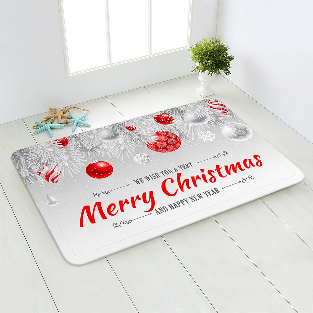 Felpudo Entrada Casa 60x90 cm Bola De Plata Roja Felpudo Antideslizante Lavable Felpudo Exterior Felpudos Entrada Casa Alfombrilla para Pasillo Cocina Dormitorio Mascotas