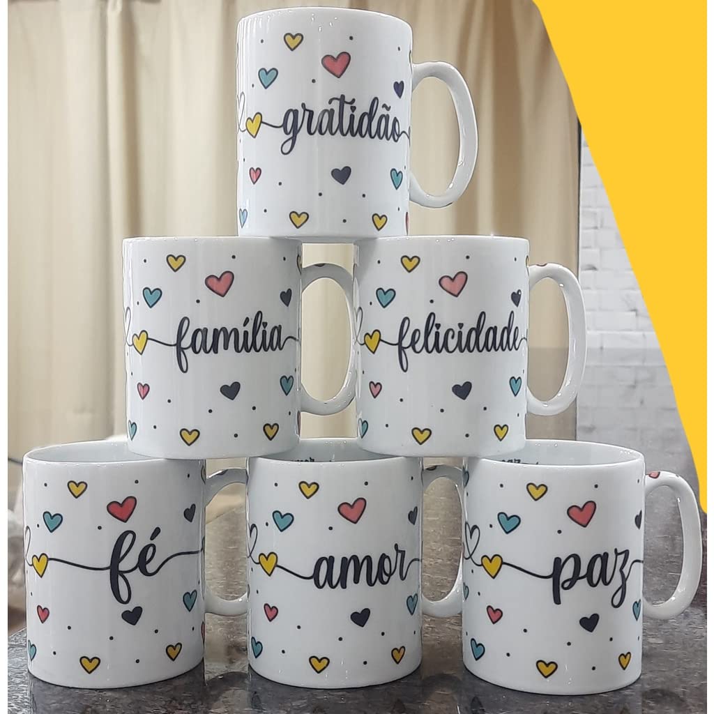 Jogo 6 canecas 300ml Frases Motivacionais - Kit Porcelana | Amazon.com.br