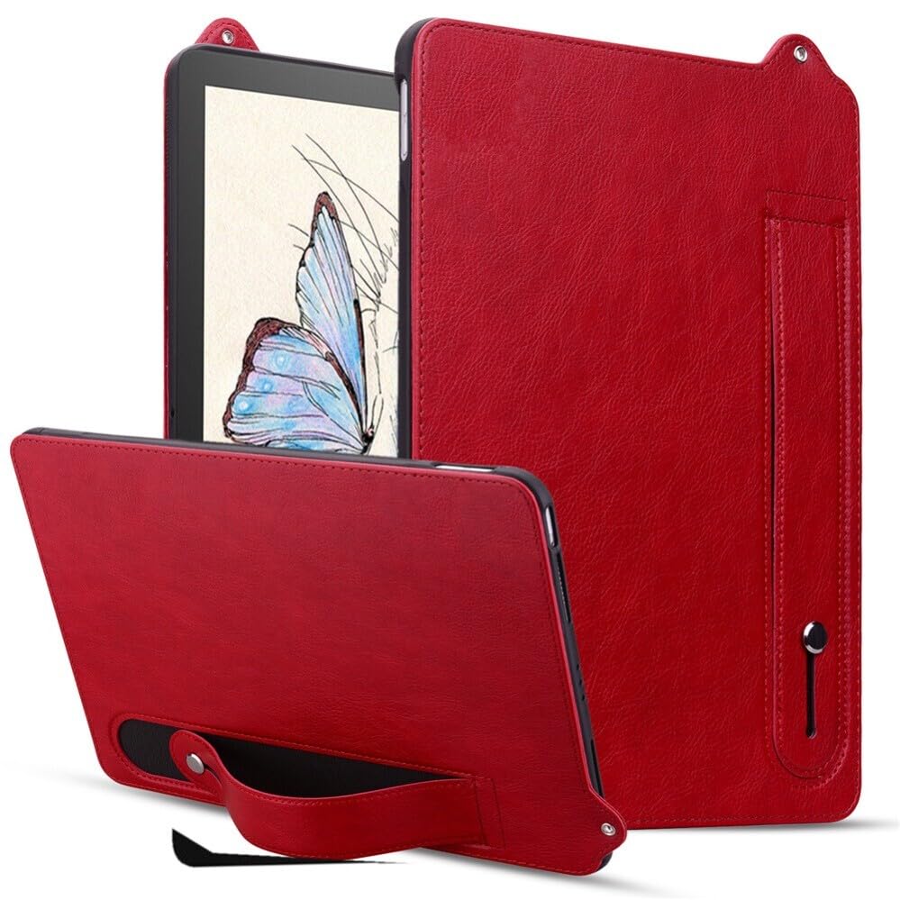 Schutzhülle kompatibel mit Kindle Colorsoft Signature Edition (1. Generation) 2024 (Couleur : Rot), Leder-Klapphülle mit Riemen, Silikonhülle