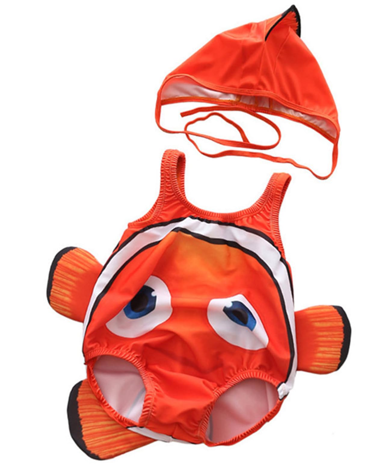 Ryuits Baby Toddler One-Piece Swimsuit, Infant Swimwear for Boys Girls Clownfish Bathing Suit with Hat, 6-12 Months