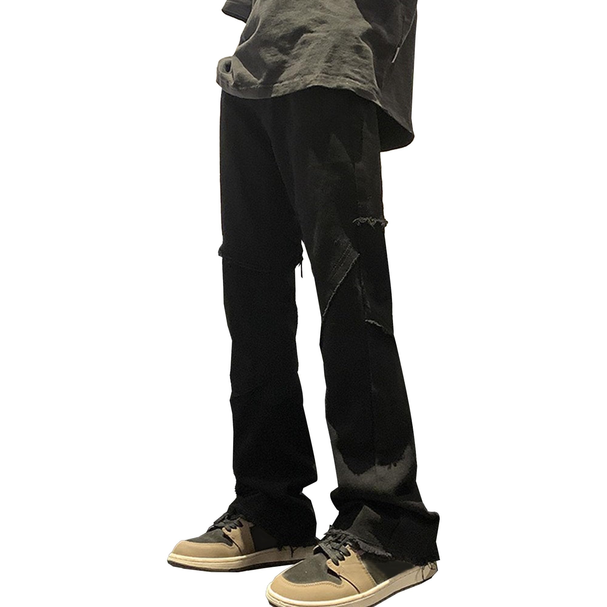 Maiyifu-GJ Men's Skinny Flare Jeans Slim Fit Casual Denim Pants Distressed Fashion Streetwear Jean Trousers (Black,X-Large)