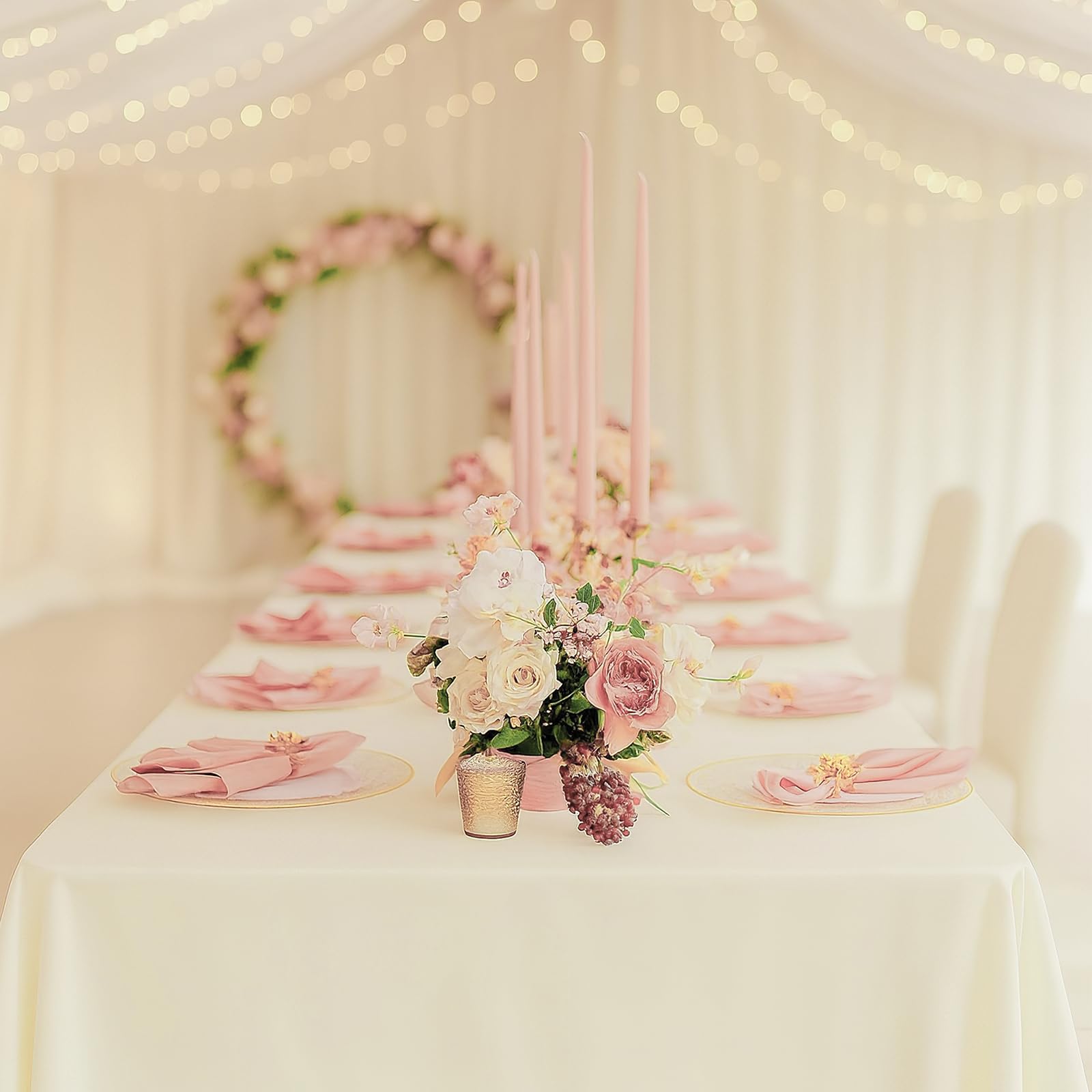 8 Stück Elfenbeinfarbene Satin-Tischdecken 259 × 147 cm – Rechteckige Glänzende Tischdecke für Hochzeit, Abendessen, Geburtstag, Jubiläum, Partys und Events