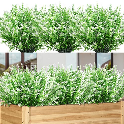 Weldomcor Flores Artificiales de Lavanda 9 Piezas, Artificiales Flor Falsas en Interiores y Exteriores Arbustos Resistentes a Los Rayos UV Plantas para Casa Jardín Ventana Boda Decoración (Blanco) Cover