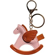 PU Leather Keychain, Cute Swing Horse with Angel Wing Design,Sweet Macaron Color Bag Accessory or Pendant