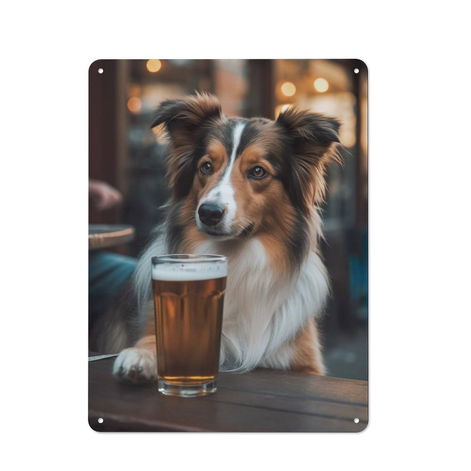 Junmoney Dog Drinking Beer In A Bar Retro Metal Wall Sign 40X30cm Featuring For Hallway Wall, For Garage, Workshop And Man Cave Decoration