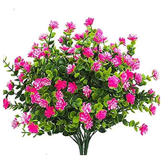 Ruiuzioong Konstgjorda falska blommor, 4-pack utomhus UV-beständiga grönska buskar växter inomhus utomhus hängande planterare hem trädgård dekor (rosa)