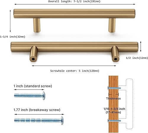 Miniatura 3 de Haliwu Paquete de 10 tiradores de gabinete, tiradores de gabinete de bronce champán, manijas de gabinete de latón antiguo de 5 pulgadas, manijas de