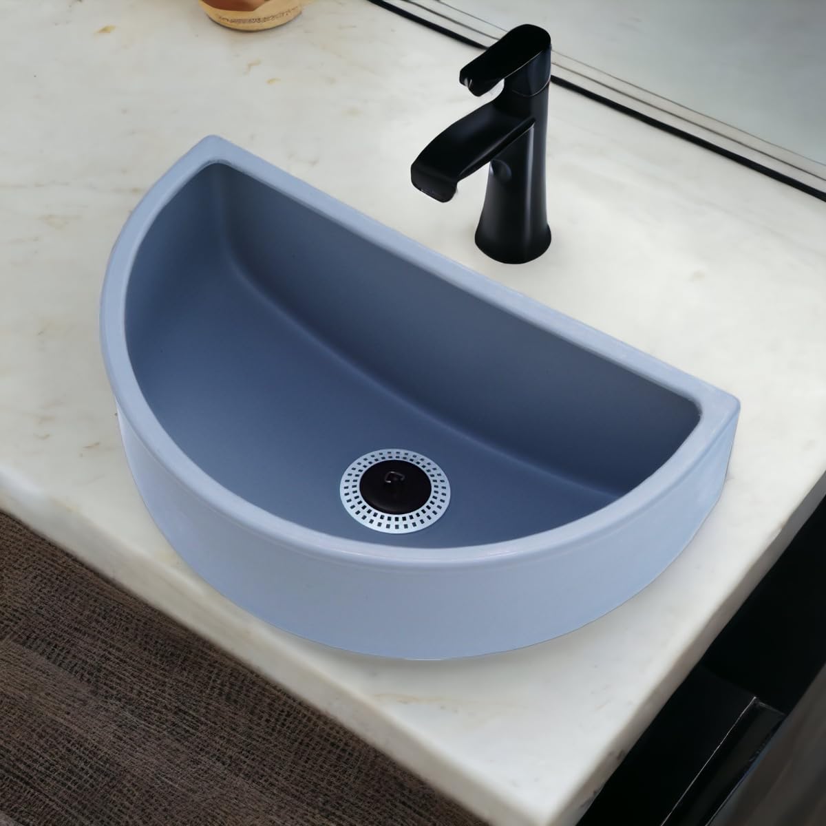 Varile Évier multifonction en plastique aspect granit/pierre avec raccord combiné pour jardin, camping et camping-car - Avec filtre à cheveux, accessoires et design robuste (Gris)