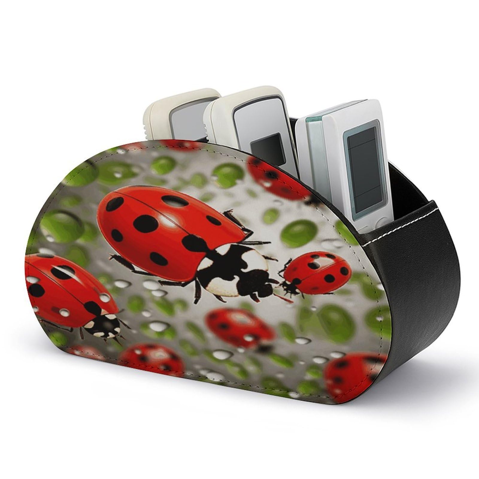 FekiLoot Ladybug Remote Holder with 5 Compartments Remote Organizer Caddy for Table TV Remote Caddy Storage Box Tray Fits Media Controllers Office Supplies