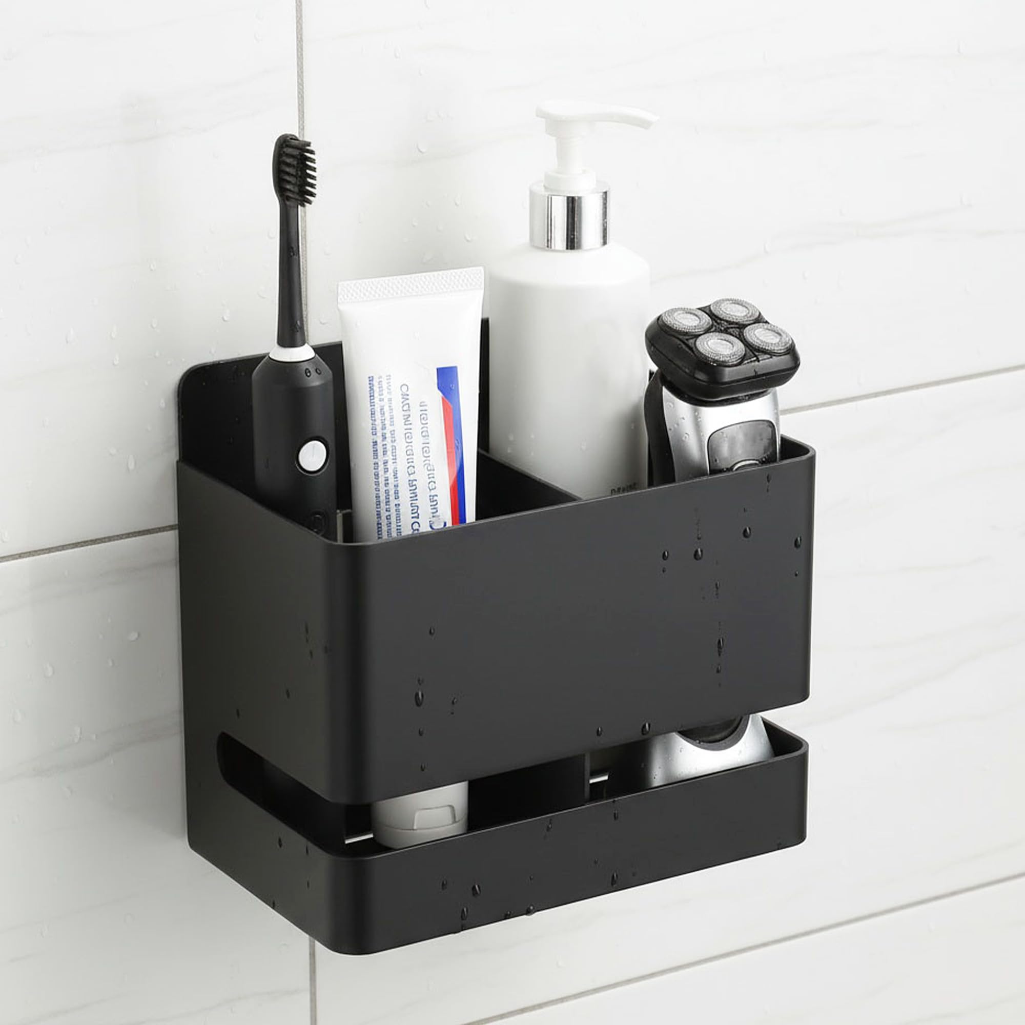 Toothbrush Holders,Adhesive Aluminum (Black,2 slots),No Drill