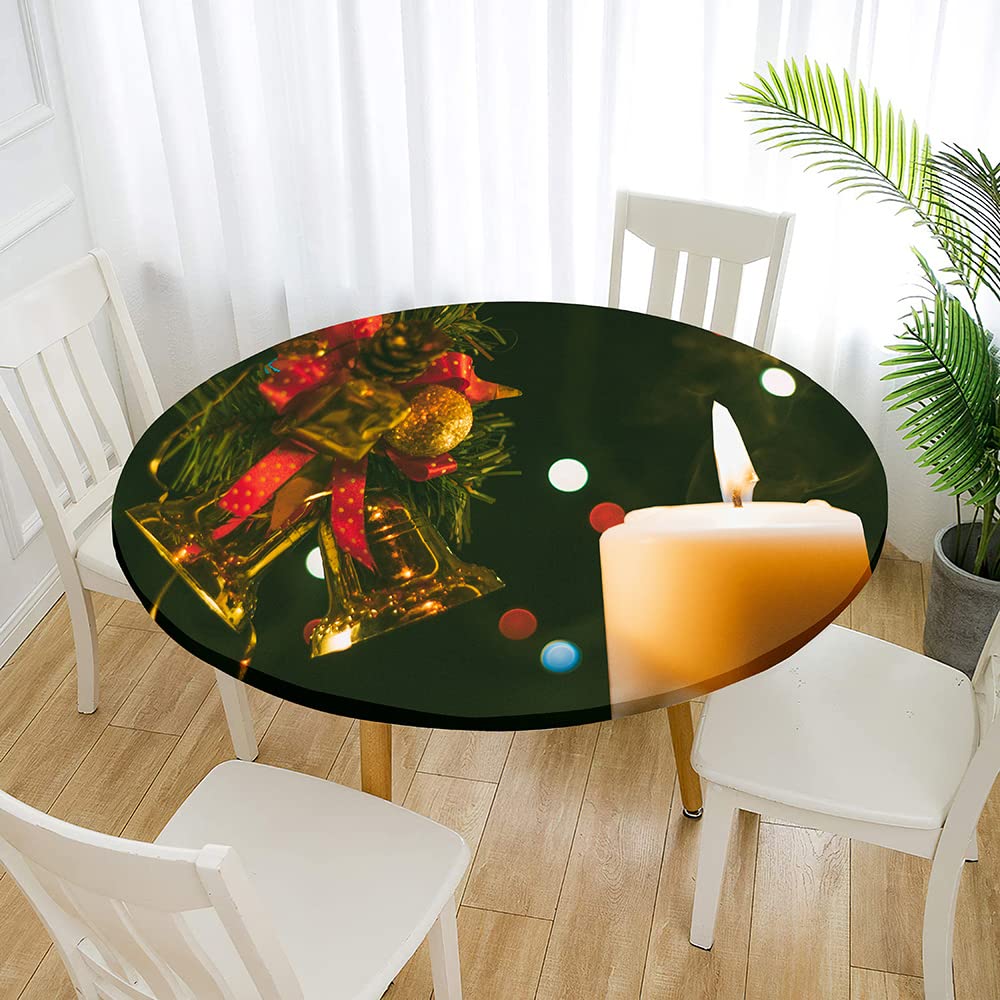 Morbuy Rouge Nappes Rondes, 3D Style Noël Nappes Anniversaire Anti Taches Lavable, Imperméable Jardin Nappe De Table Avec Bord Élastique Pour Cuisine Fête Table (90cm,Brun Planche