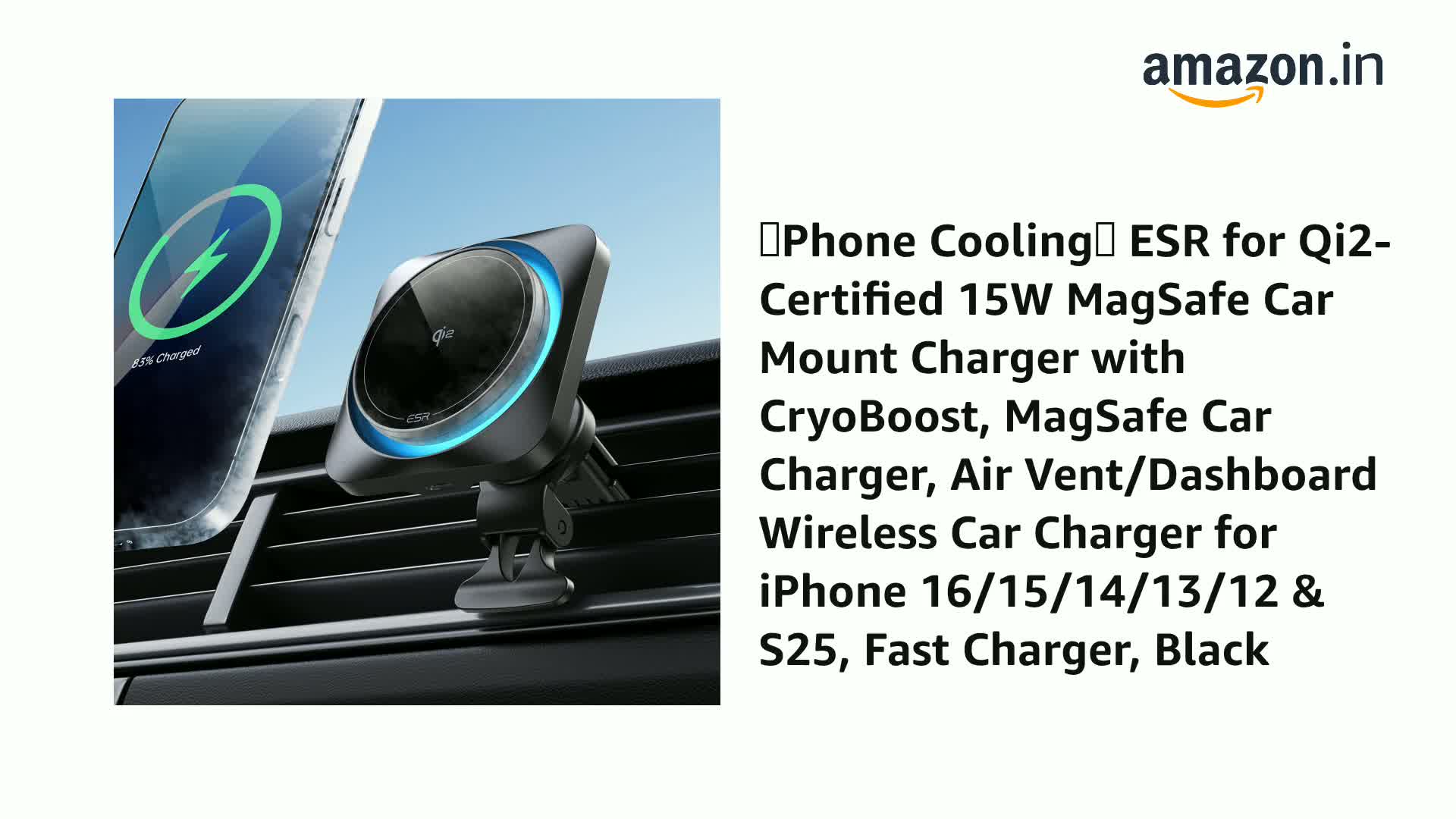 ESR Halolock CryoBoost MagSafe Inductieladerhouder Voor Dashboard En Luchtrooster Met Qi 2 15w B Sma 49458266