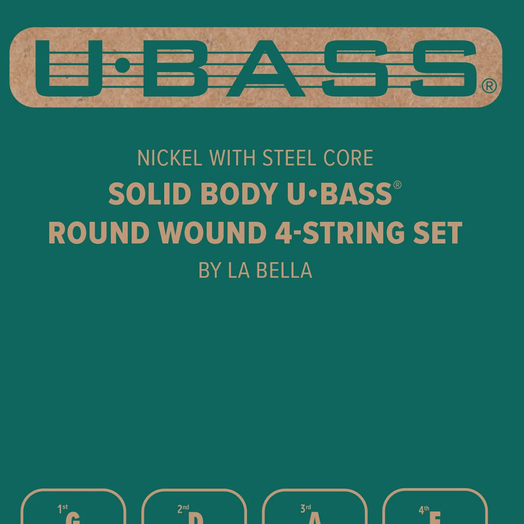 Kala - Juego de 4 cuerdas de níquel con núcleo de acero U•BASS® Round Wound de La Bella, compatible con Kala Solid Body U•BASS® con pastilla magnética