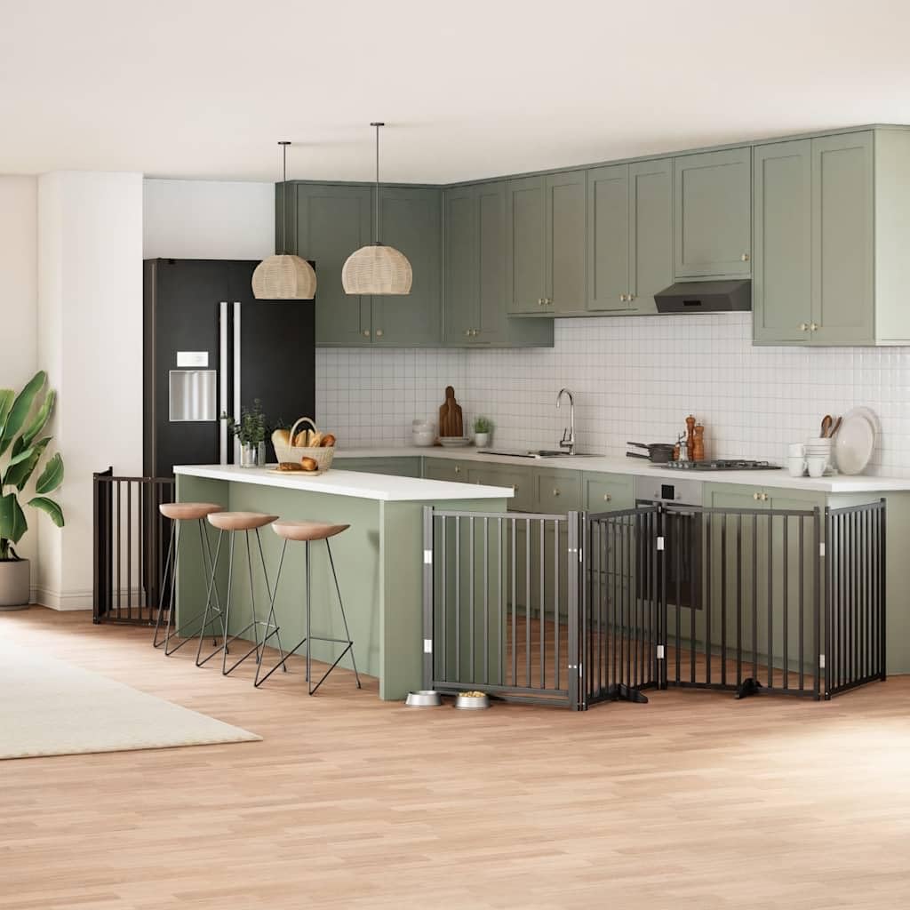 vidaXL Puerta de Perros Plegable 12 Paneles Madera álamo Negra 960 cm