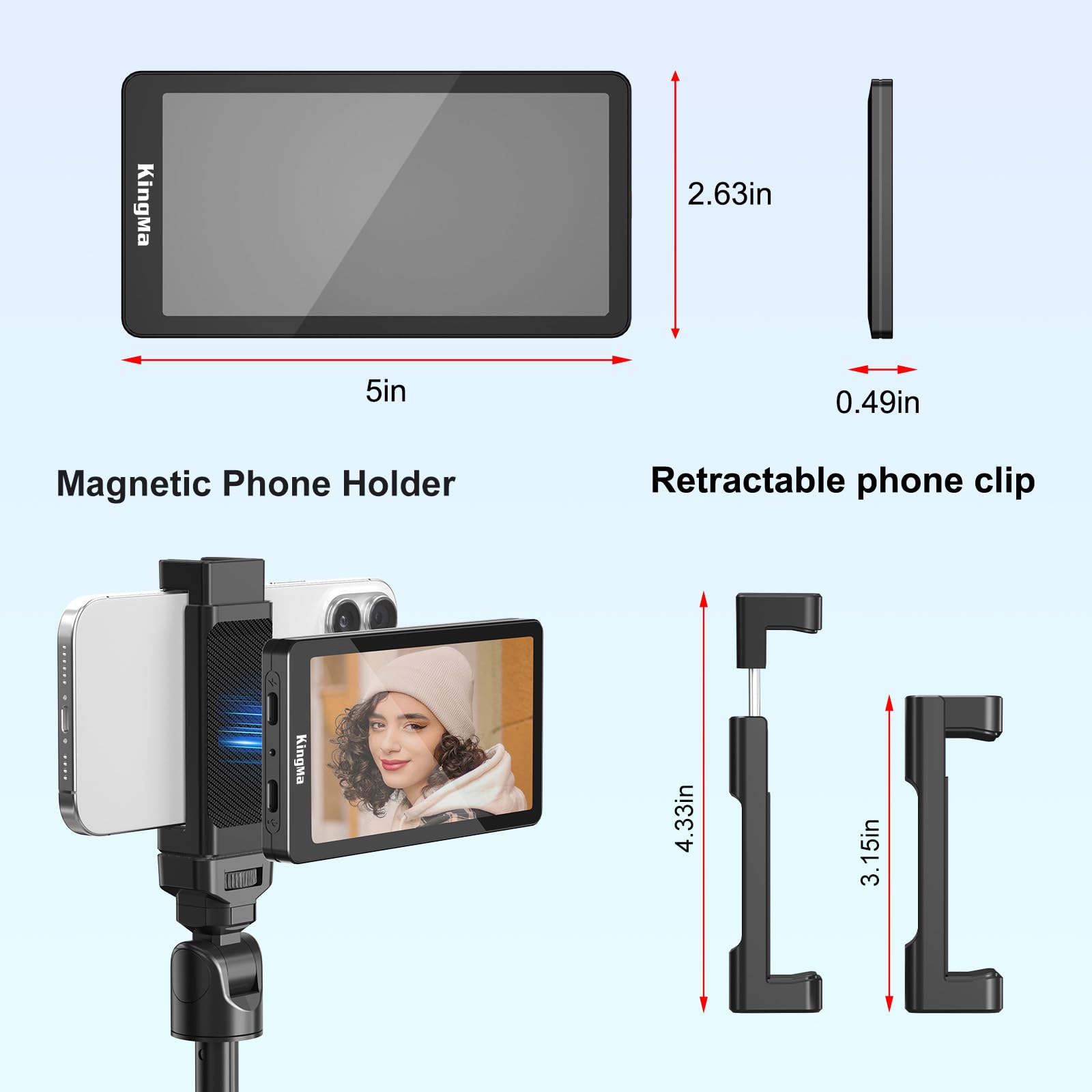 King Ma Schermo per selfie Vlog da 5 pollici, schermo Vlog per fotocamera posteriore iPhone, teleprompter con clip magnetica per telefono e telecomando Bluetooth per Vlog Live Stream TikTok, supporta