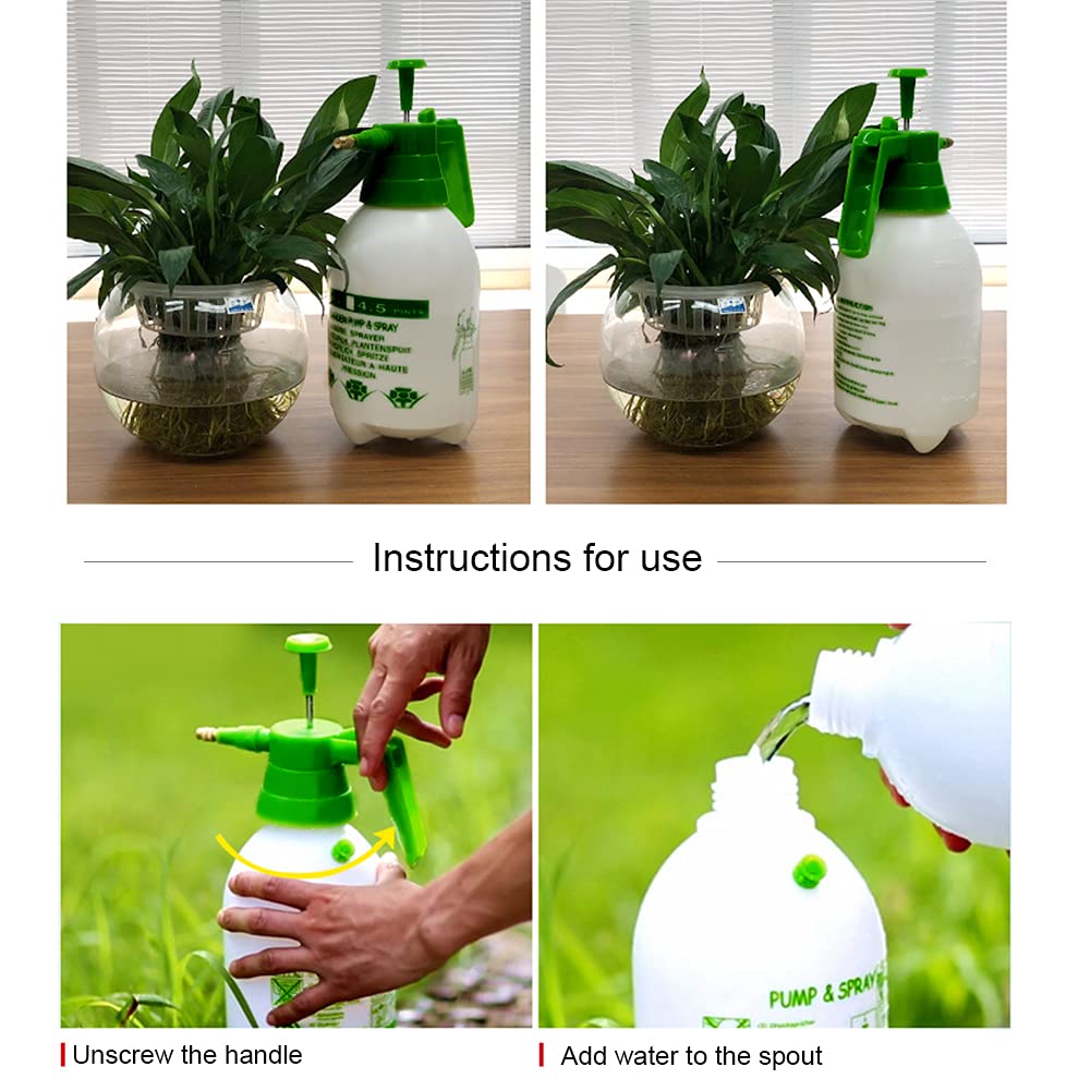 Pulverizador de presión de jardín, botella pulverizadora de agua de 2 litros, empuñadura portátil con una sola mano para uso general, lavado de limpieza con válvula de seguridad (verde)