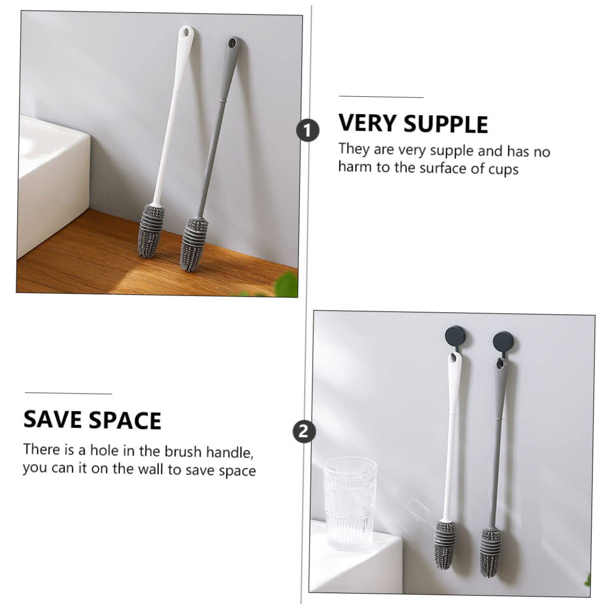 Baluue 2 Set Di Pulizia Per Bottiglie Di Cibo Detergente Per Bicchieri Di Manico in Setole in Silicone Pulizia Per La Famiglia Facile Da Riporre 4 Pezzi * 2