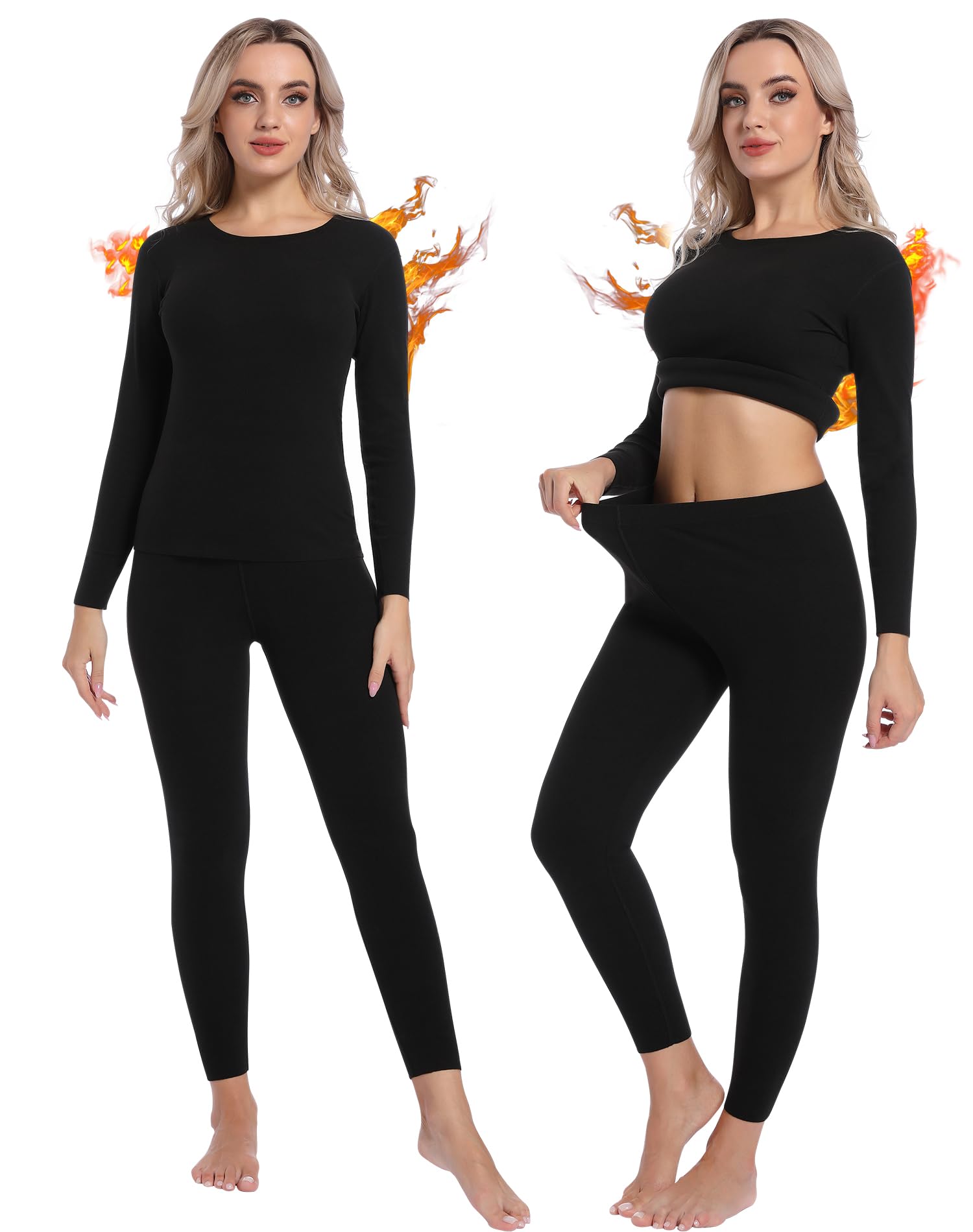 INNERSY Conjunto Ropa Interior Térmica Mujer Camiseta Manga Larga Pantalón Termico Frio Invierno Grosor Medio