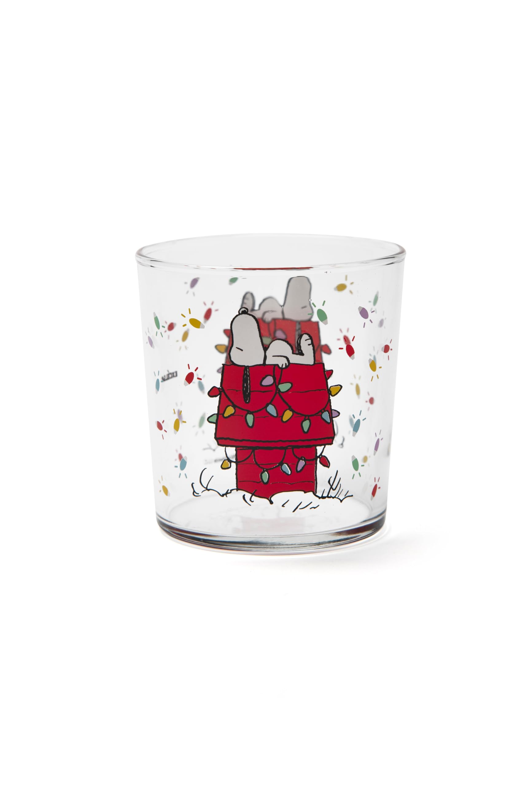 Excelsa Peanuts Shiny & Bright Set 6 Bicchieri in Vetro Natalizi, Decorati con Snoopy e Woodstock, 350ml, 8,5x8,8 cm, Lavabili in Lavastoviglie