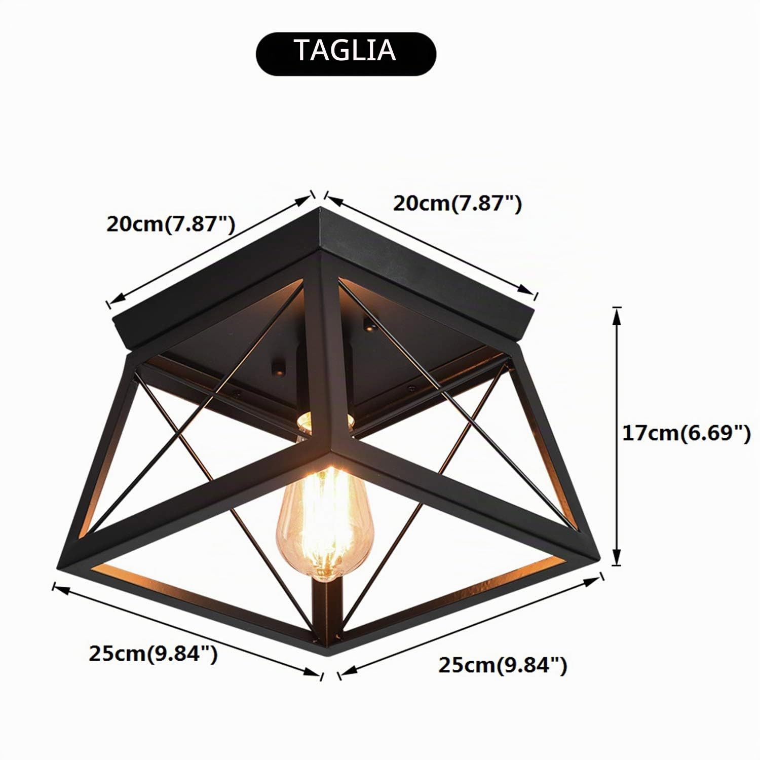 Ganeed Plafoniera Incasso 1 Luce Quadrata Nero