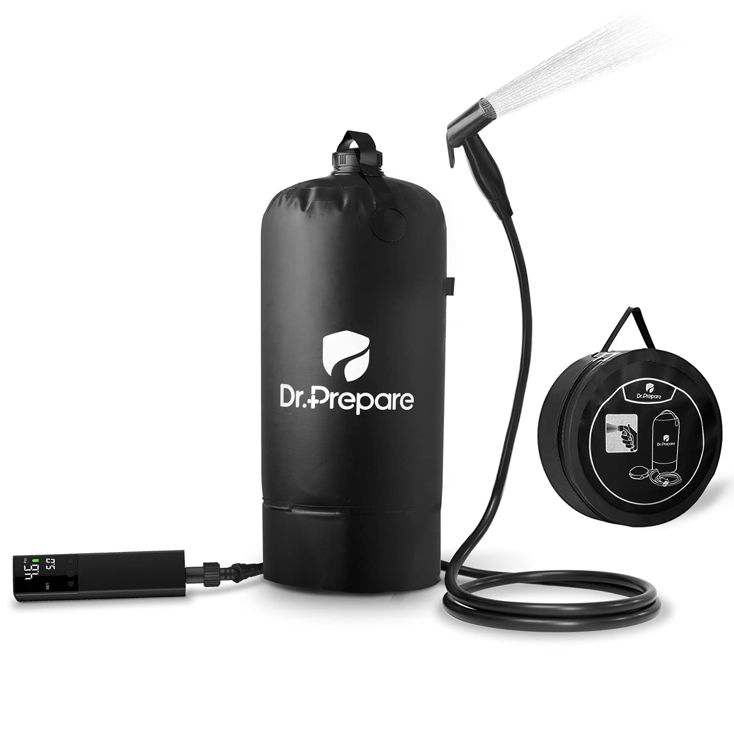 Douche De Camp Portable Dr.prepare – Modèle Noir, Boîte Ouverte, Pour Camping